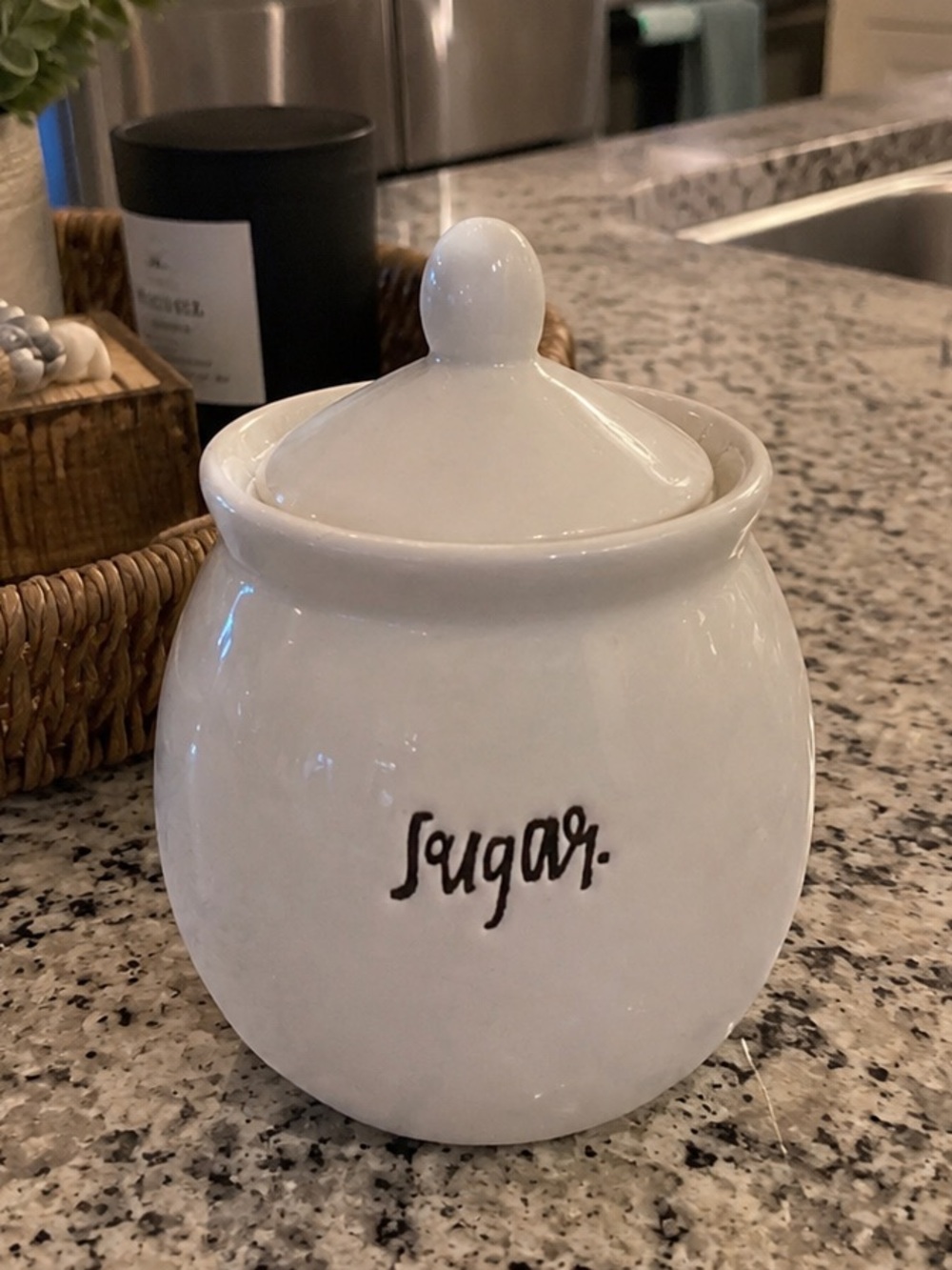 Rae Dunn White Sugar Jar Canister with Lid - Home Kitchen